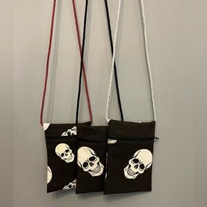 Handmade Skull Print Crossbody Bag - Black and White w/ Coloured Straps & Lining
